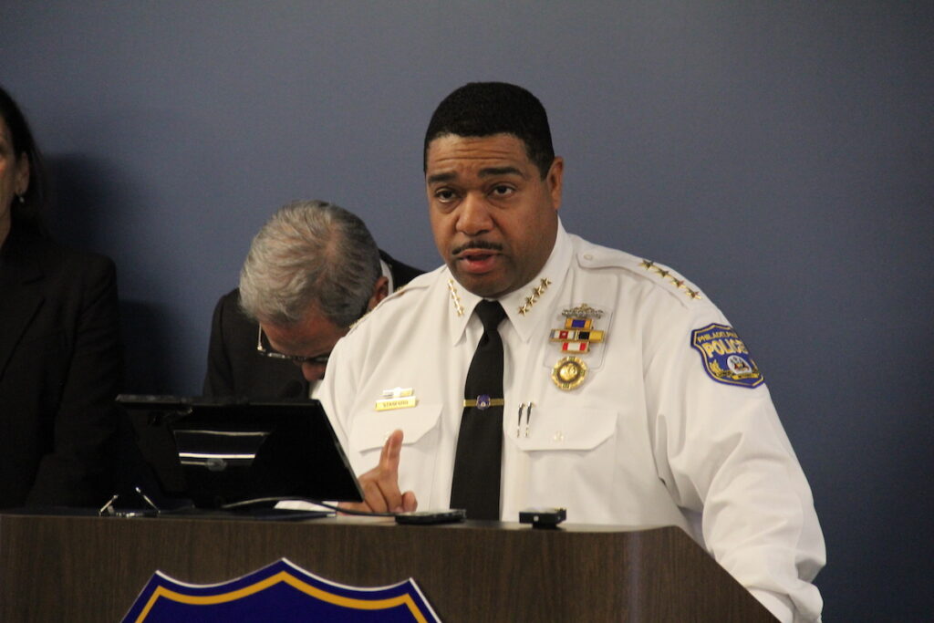 pennyback-stabbings-cold-case-6 Interim Police Commissioner John Stanford speaks at a podium