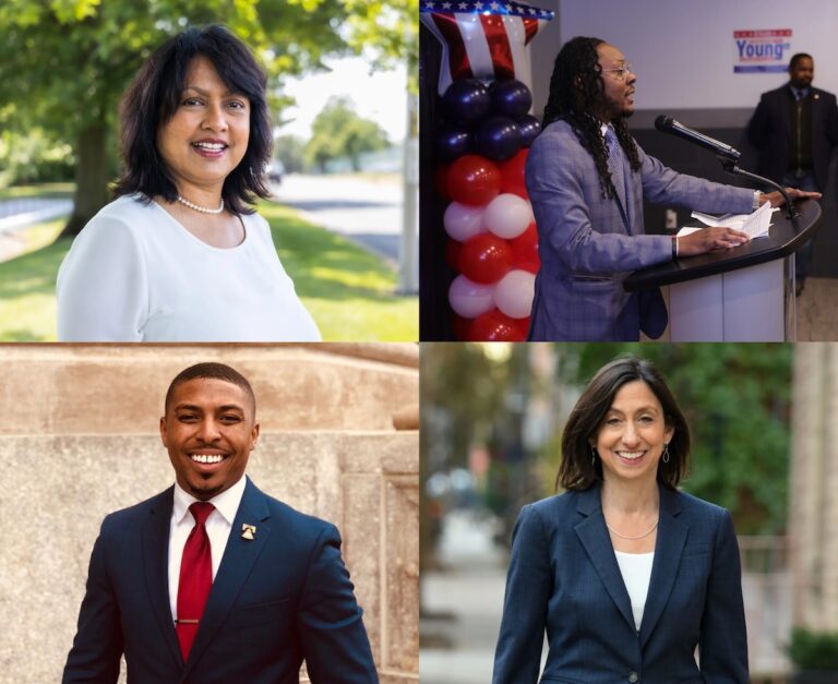 From top left, new Philly City Councilmembers Nina Ahmad, Jeffrey Young, Nicolas O'Rourke, and Rue Landau.