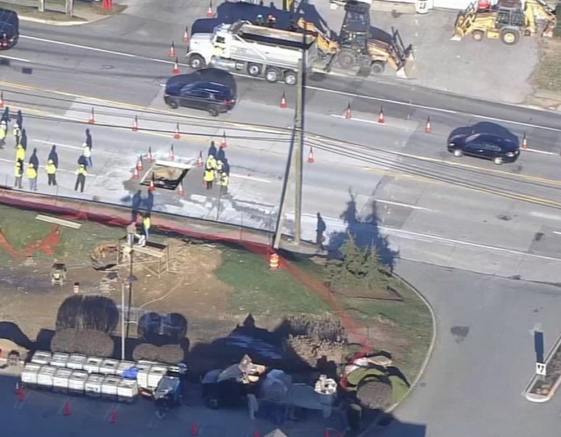 sinkhole-kop An aerial view of workers repairing a sinkhole