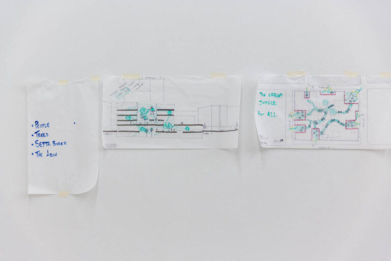 Design drawings on a wall