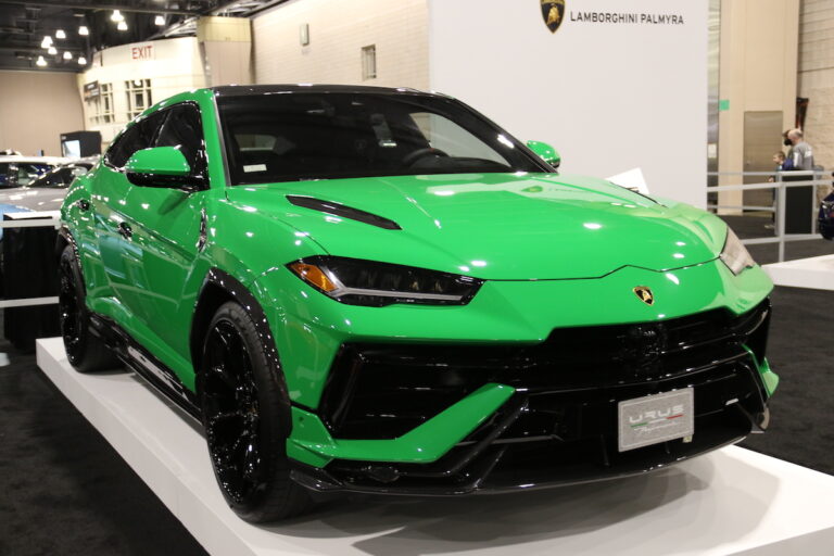 Multiple exotic vehicles are on display at the Philadelphia Auto Show, including Lamborghinis and Rolls-Royces.