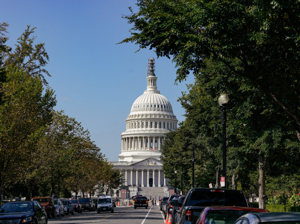 Washington, D.C. significant buildings on Oct. 4, 2023 (Catie Dull/NPR) The Senate has approved a short-term spending bill to keep the government funded until early March. The House is set to vote on the measure later today.