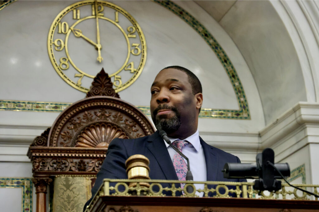 2024 01 25-e lee-kenyatta johnson-philadelphia city hall-city council session gavel Philadelphia City Council President Kenyatta Johnson gavels to order his first meeting as president