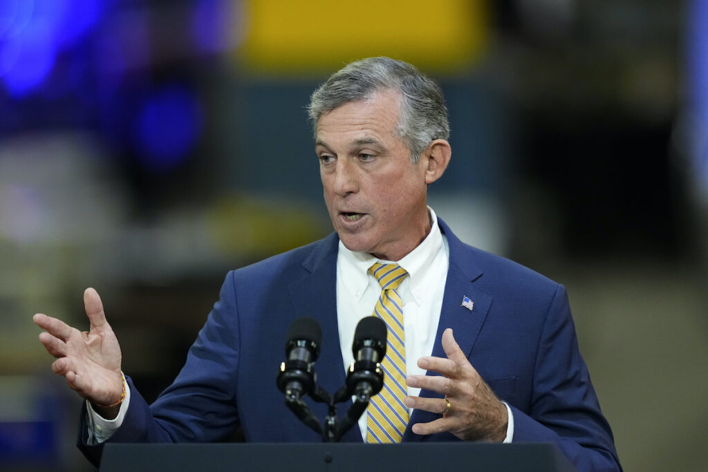 Biden Delaware Gov. John Carney, speaks at an Amtrak facility in Bear, Del., Monday, Nov. 6, 2023