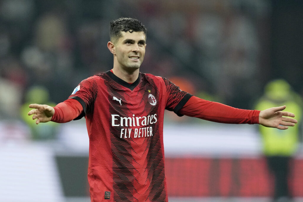 Italy Soccer Serie A AC Milan's Christian Pulisic smiles at the end of the Serie A soccer match between AC Milan and Sassuolo at the San Siro stadium, in Milan, Italy, Saturday, Dec. 30, 2023. Pulisic scored the goal in Milan's 1-0 win.