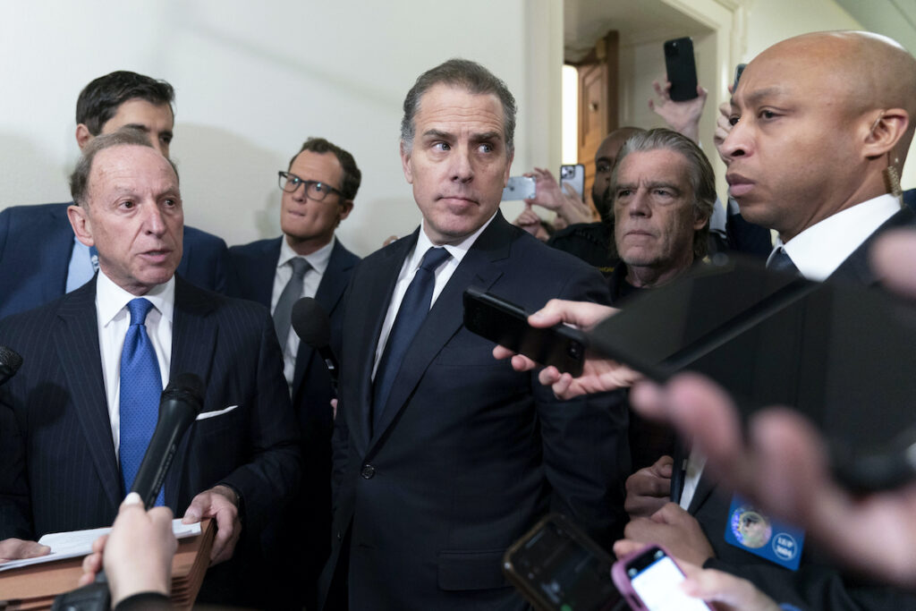 Hunter Biden Hunter Biden, President Joe Biden's son, accompanied by his attorney Abbe Lowell, talks to reporters as they leave a House Oversight Committee hearing as Republicans are taking the first step toward holding him in contempt of Congress, Wednesday, Jan. 10, 2024, on Capitol Hill in Washington. (AP Photo/Jose Luis Magana)