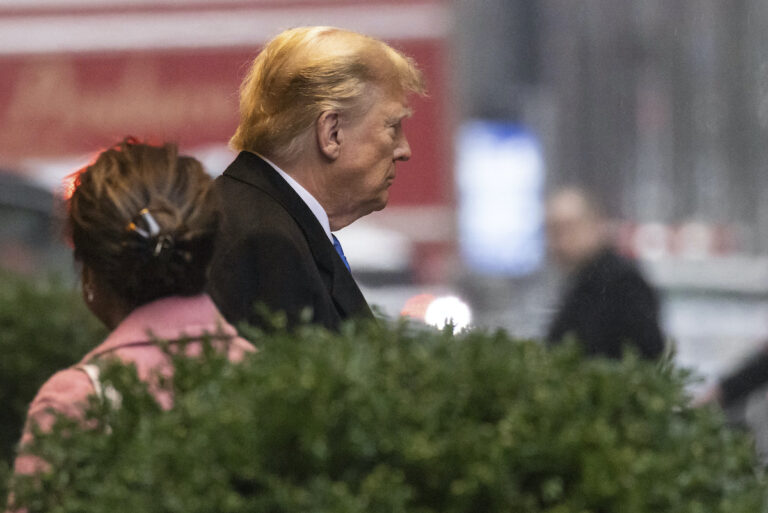 Former President Donald Trump leaves his apartment building, Thursday, Jan 25, 2024, in New York.