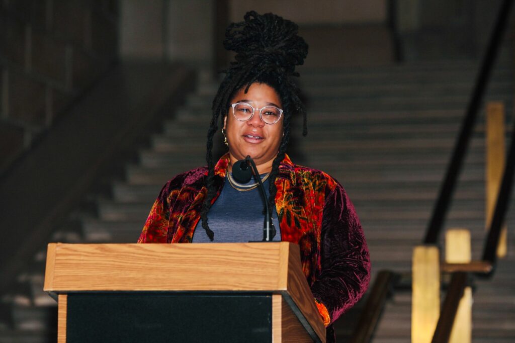 New-Poet-Laureate-2 Philly's new poet laureate Kai Davis speaks at the Free Library after being named the city's top poet.