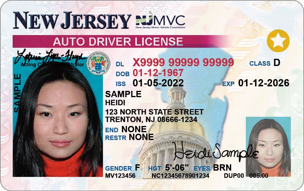 Sample REAL ID Driver License a sample New Jersey REAL ID