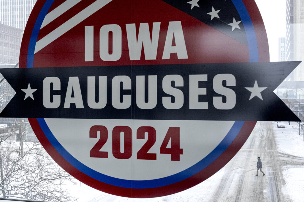 Winter Weather Iowa Sign for Iowa Caucuses