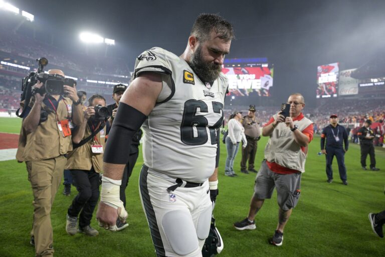 Philadelphia Eagles center Jason Kelce walks off the field