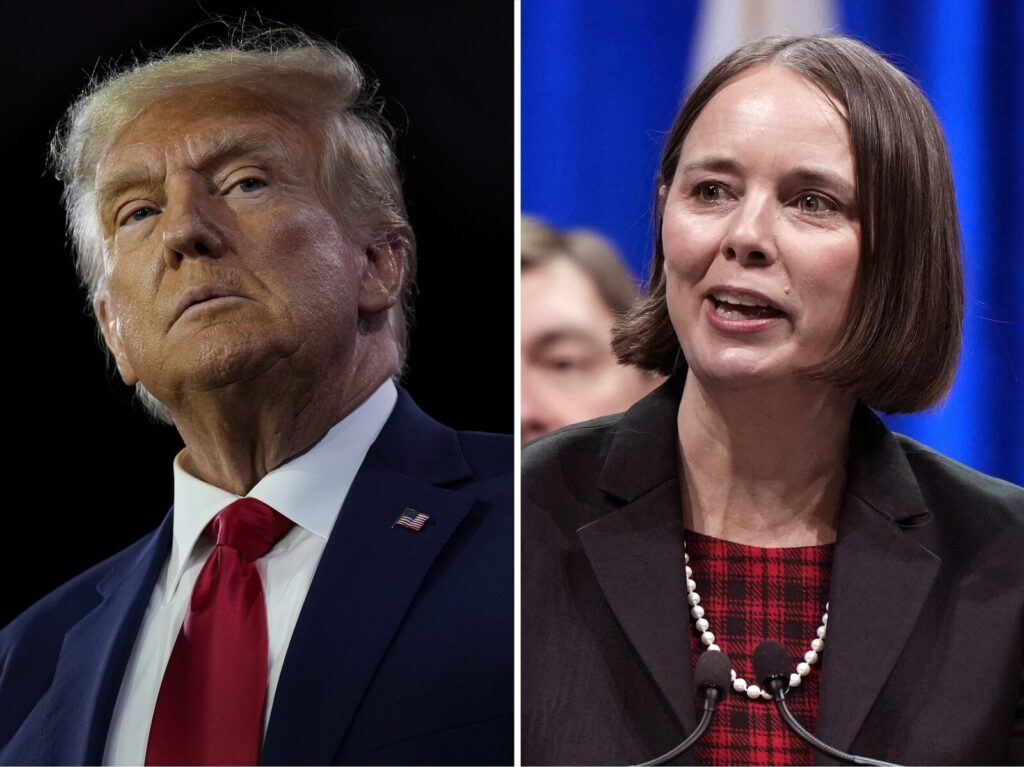 Conservative Leaders Address Faith & Freedom Coalition Majority Conference Maine Secretary of State Shenna Bellows (right) ruled former President Donald Trump can't appear on the state's 2024 Republican primary ballot. (Drew Angerer/Getty Images, Robert F. Bukaty/AP)