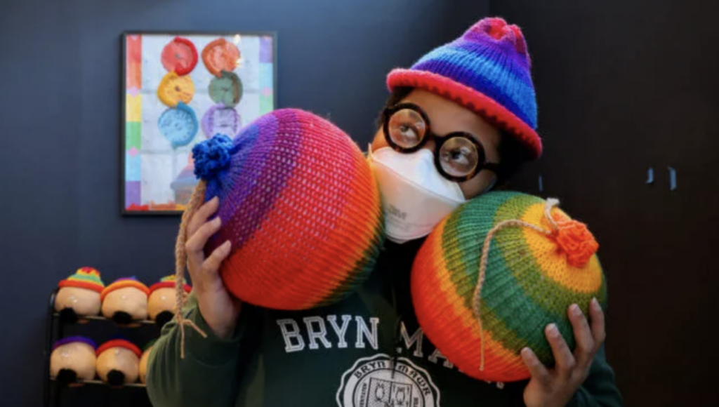 Wit López incorporates knitted basketballs, a crocheted hoop and self portraits into their work for ''(re)FOCUS 2024,'' which celebrates the 50th anniversary Philadelphia Focuses on Women in the Visual Arts.