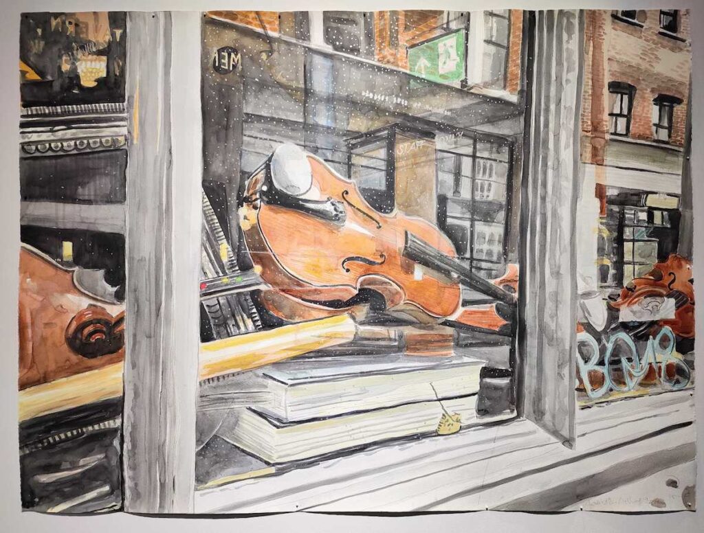 national-liberty-museum-exhibit-7 A painting of a violin visible in a window