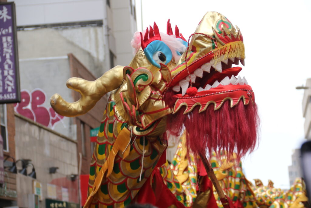 Chinatown celebrated the Year of the Dragon during the Lunar New Year Parade on Feb. 11. 2024. (Cory Sharber/WHYY)