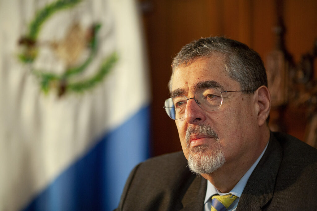 Guatemala Arevalo Guatemalan President Bernardo Arévalo, with the Guatemalan flag visible behind him