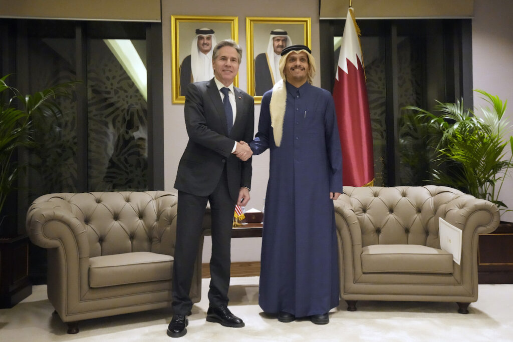 Qatar US Blinken U.S. Secretary of State Antony Blinken (left) shakes hands with Qatar's Prime Minister and Foreign Affairs Minister Mohammed Bin Abdulrahman Al Thani, at Diwan Annex, in Doha, Qatar, Tuesday, Feb. 6, 2024.