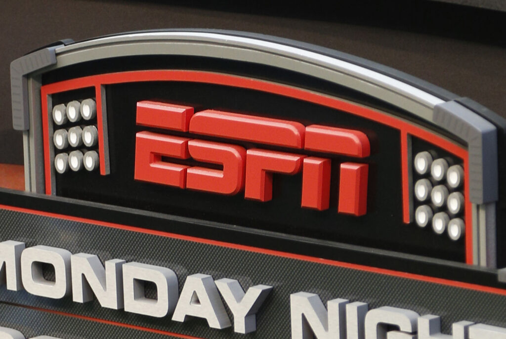 ESPN Fox WBD Sports Streaming File photo: This Sept. 16, 2013, file photo shows the ESPN logo prior to an NFL football game between the Cincinnati Bengals and the Pittsburgh Steelers, in Cincinnati.