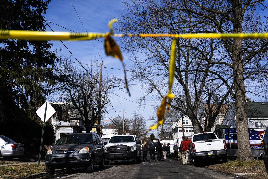 Officers Wounded House Fire Investigators work at the scene of a shooting and house fire where six people were killed in East Lansdowne, Pa., Thursday, Feb. 8, 2024.