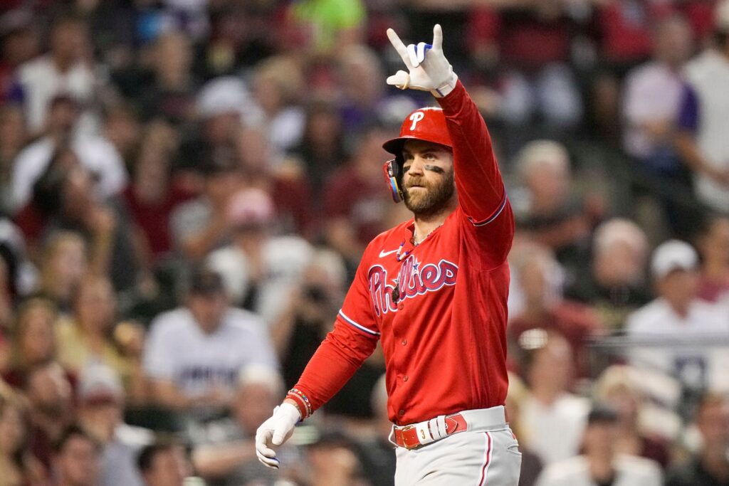 AP24049583480599 (1) Bryce Harper celebrates a home run