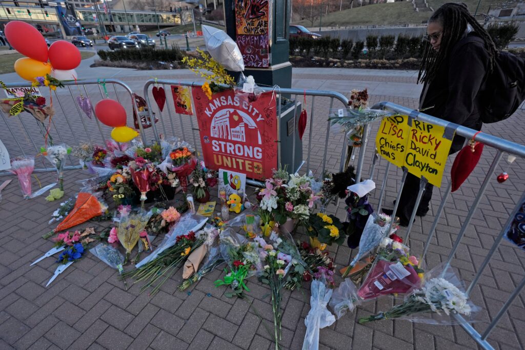 AP24050093223057 A memorial dedicated to the victims of last week's mass shooting in Kansas City.