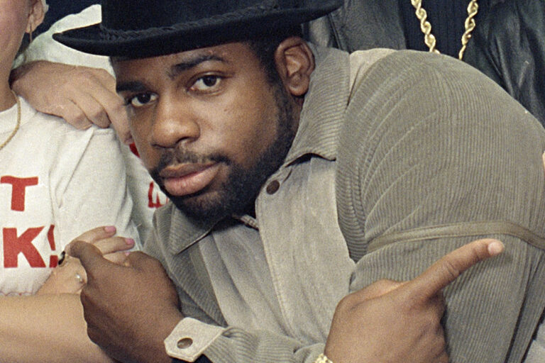 File photo: Run-D.M.C.'s Jason Mizell, Jam-Master Jay, poses with teenagers gathered at New York's Madison Square Garden, Oct. 7, 1986, in New York. Two men were convicted of murder Tuesday, Feb. 27, 2024 in the death of Run-DMC star Jam Master Jay, a brazen 2002 shooting in the rap legend's studio. An anonymous Brooklyn federal jury delivered the verdict in the trial of Karl Jordan Jr. and Ronald Washington.