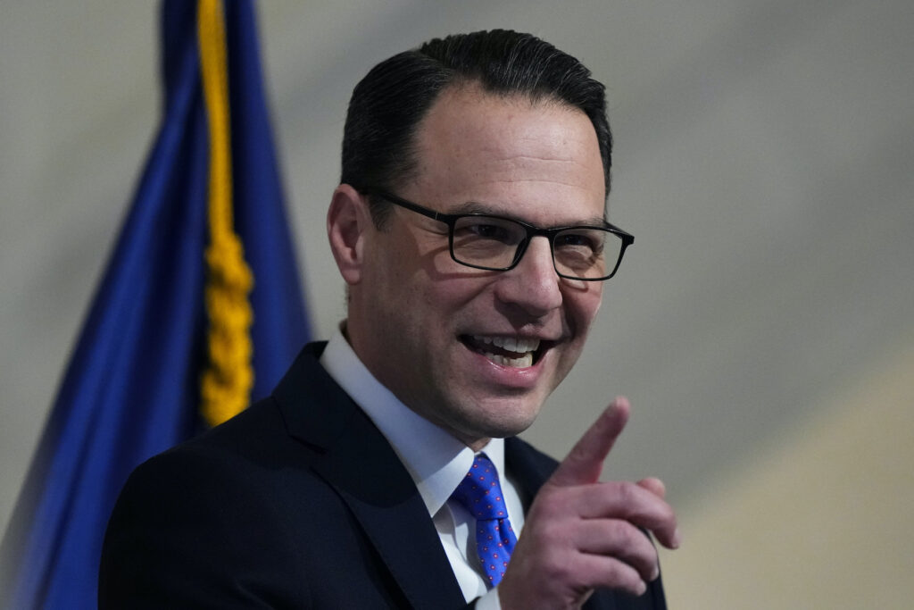 Gov. Josh Shapiro speaking at a podium