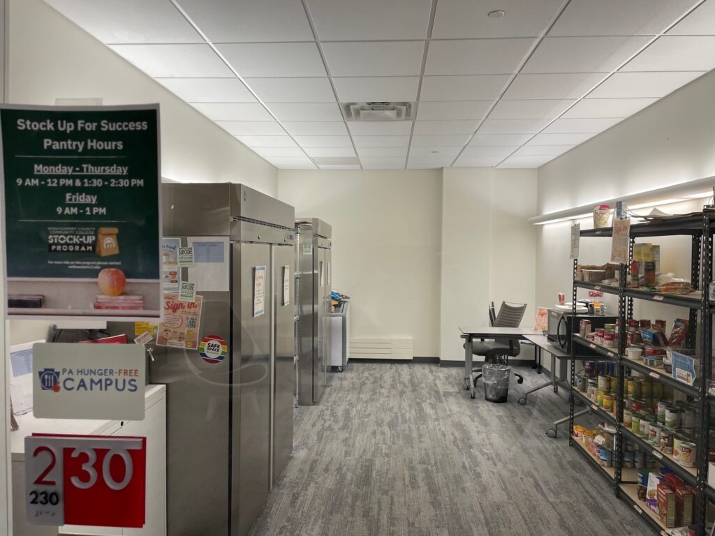 Stock Up for Success food pantry located at the Wellness Center of MCCC’s Blue Bell Campus Food pantry