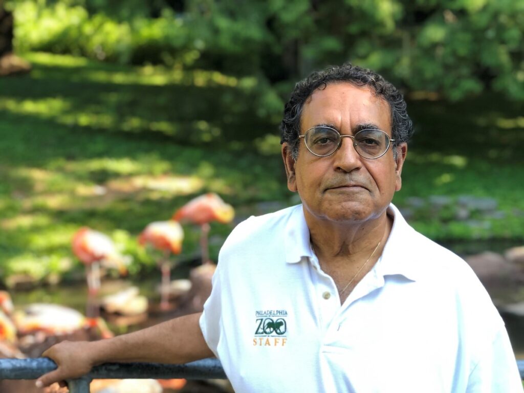 Vik Dewan Photo (3) Vik Dewan poses for a photo in front of flamingos at the Philadelphia Zoo.