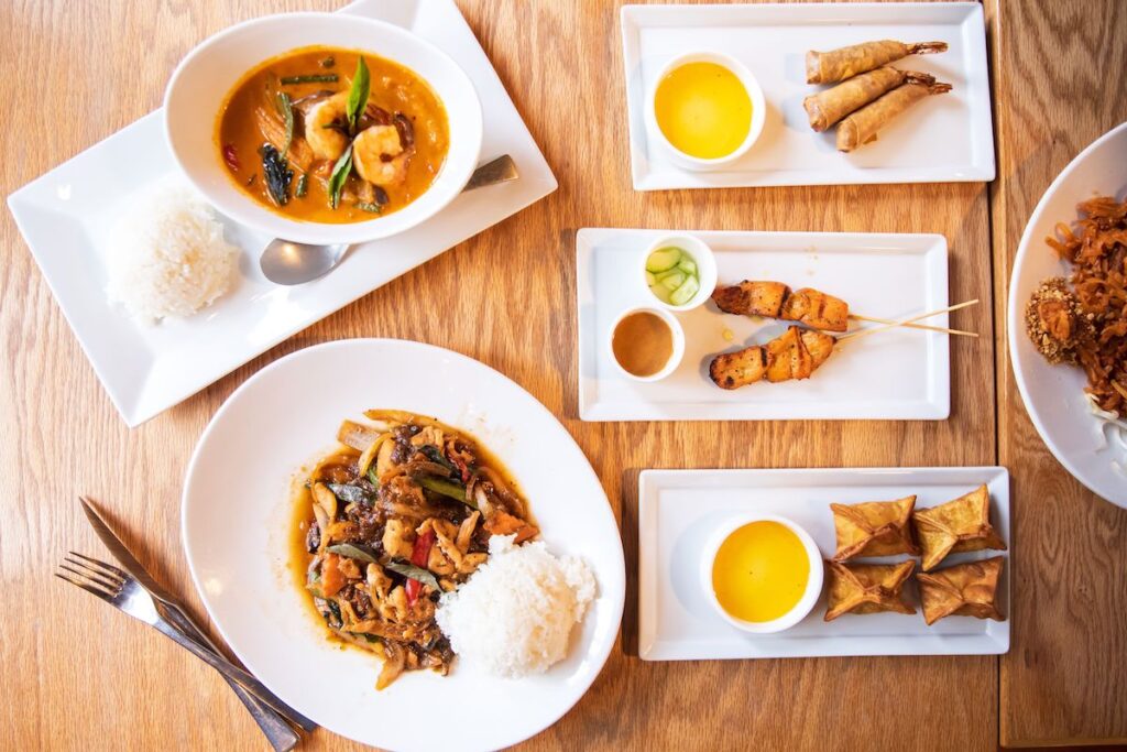 Plates of food on a table