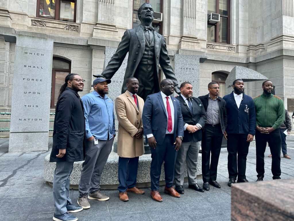 Group photo in front of the Octavius Catto statue