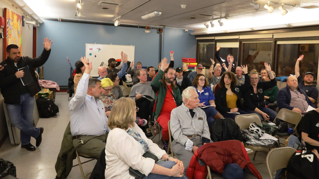 bridging-blocks-mummers-talk-5 People in an audience raise their hands