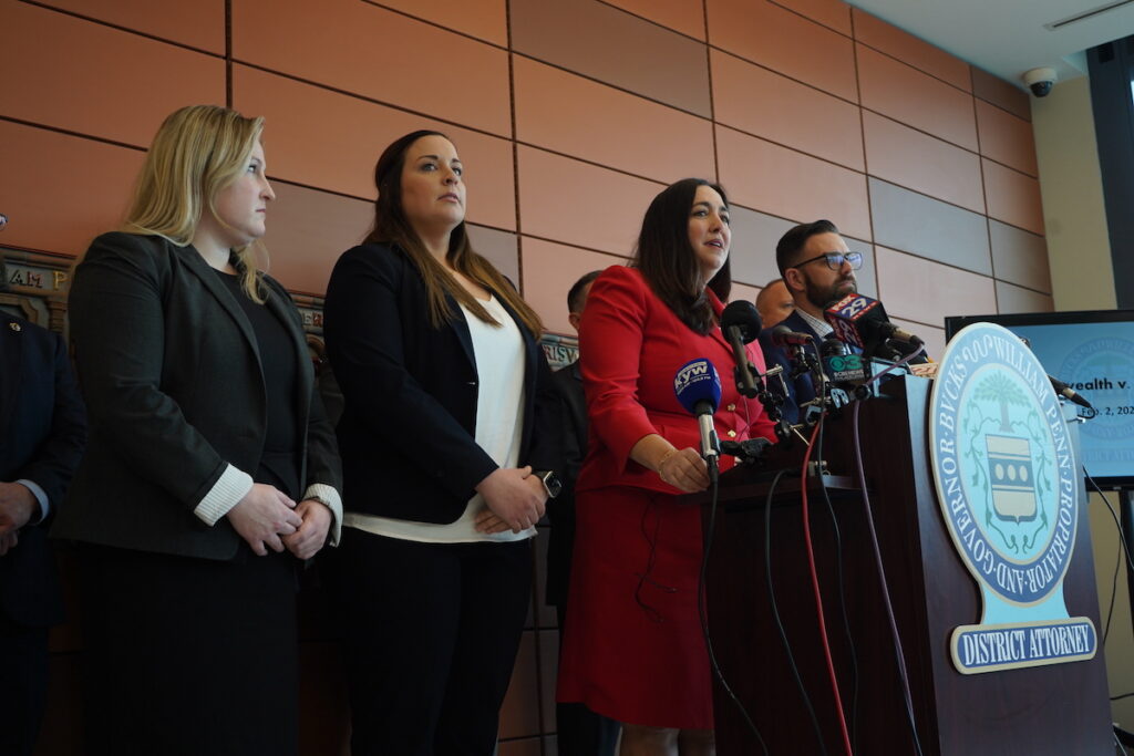bucks-county-levittown-murder-1 Bucks County District Attorney Jennifer Schorn speaks at a podium