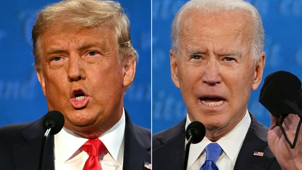 COMBO-US-VOTE-DEBATE President Biden is rated highly in a survey of historians on presidential greatness — but he's in a tight election race with former President Donald Trump, who is ranked last. (Jim Watson and Brendan Smialowski/AFP via Getty Images)