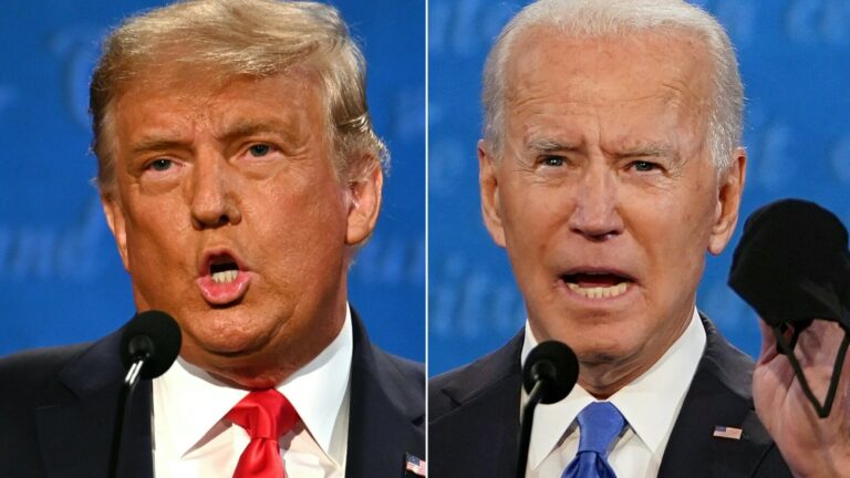 President Biden is rated highly in a survey of historians on presidential greatness — but he's in a tight election race with former President Donald Trump, who is ranked last. (Jim Watson and Brendan Smialowski/AFP via Getty Images)