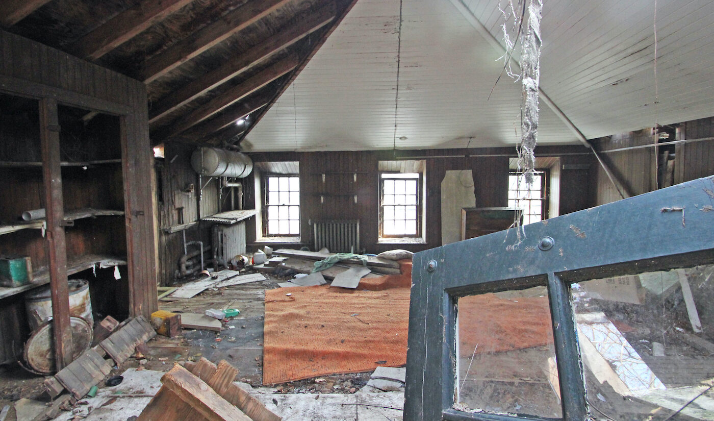 Debris strewn around the room
