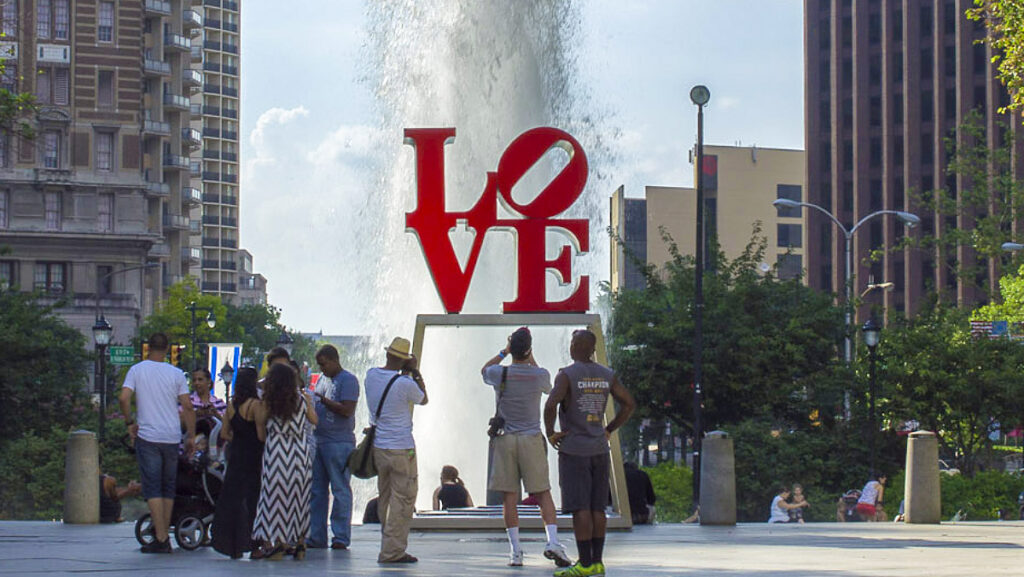 SONY DSC Tourists gather at the LOVE sculpture