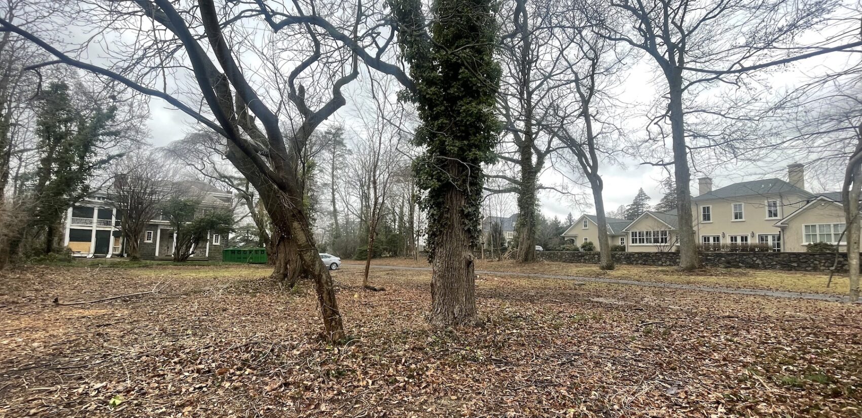 A view of the mansion with the house next door