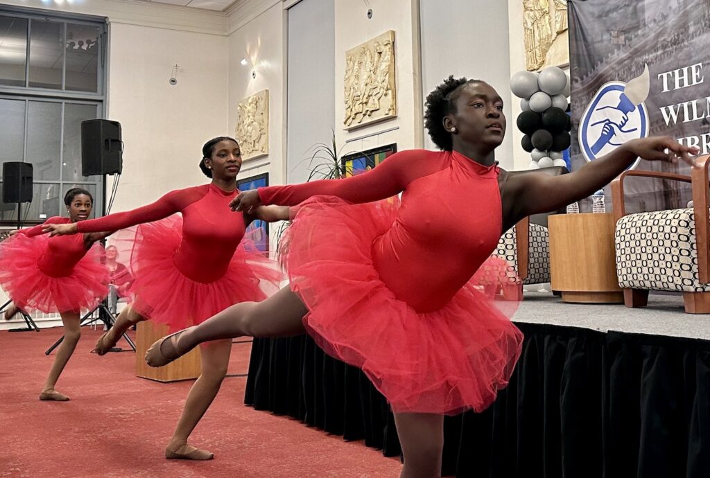 misty-copeland-wilmington-library-j-perez-gonzalez-2024-02-28-1 Three ballet dancers perform at the event.