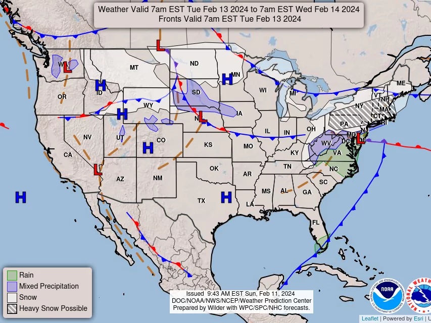noaad3-98601aa5f687a80c14271b1d0d8a35492dfe31b5-s1600-c85 A mix of snow, rain and gusty winds is expected to blanket the Northeast between Monday and Tuesday.(Weather Prediction Center/NOAA)