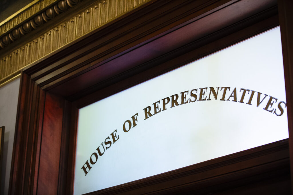 Pennsylvania State Capitol building in Harrisburg on July 26, 2023. A sign that reads House of Representatives inside the Pennsylvania Capitol in Harrisburg.