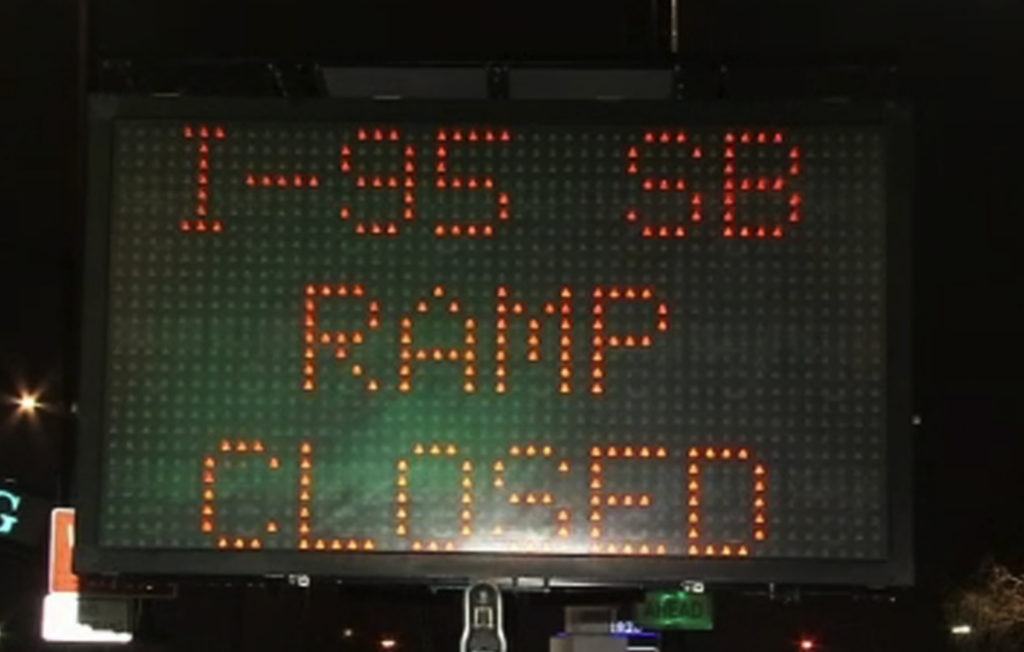 Road sign saying the ramp is closed