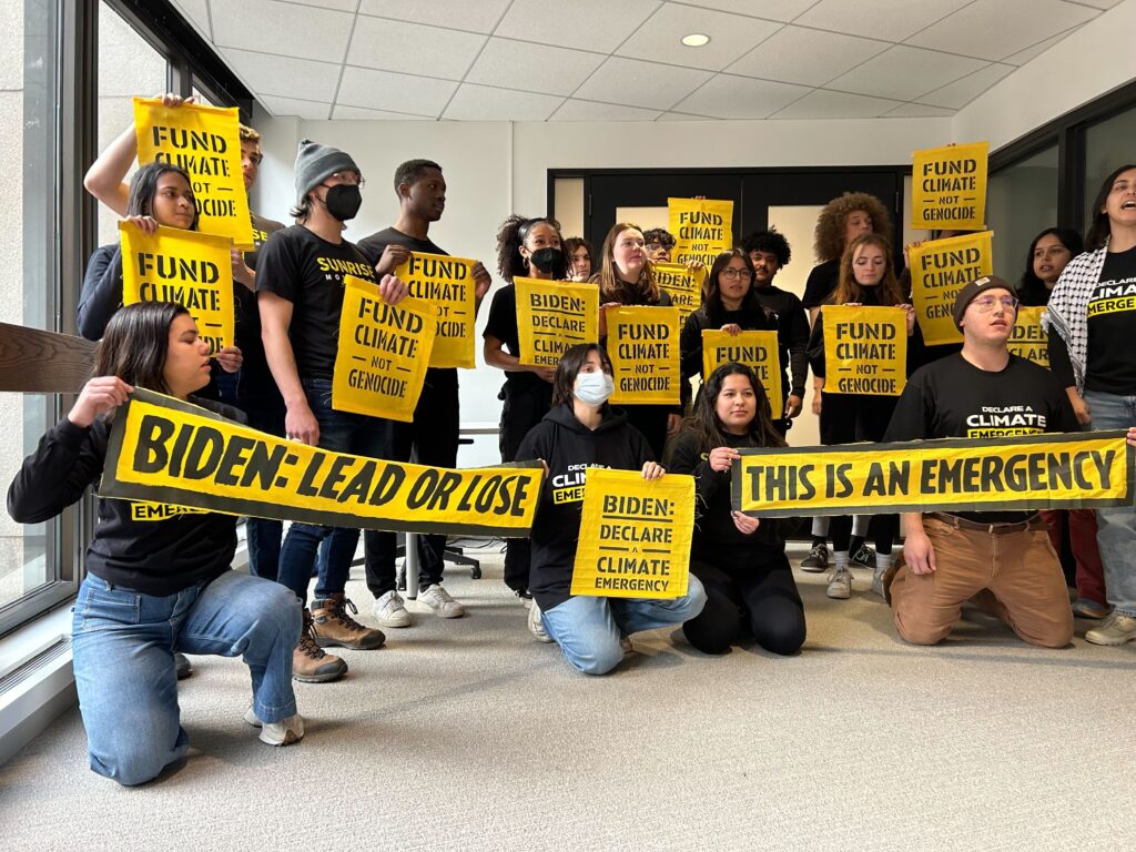 sunrise-movement-protest-s-schmidt-2024-02-12-3 protesters inside the office