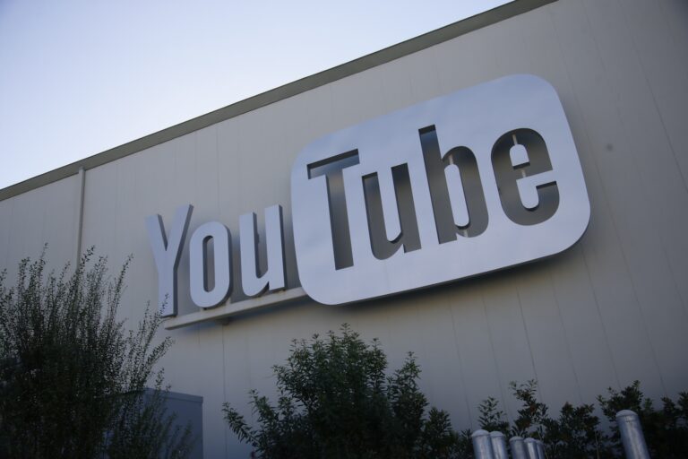 Signage is affixed at the YouTube Space offices in Los Angeles