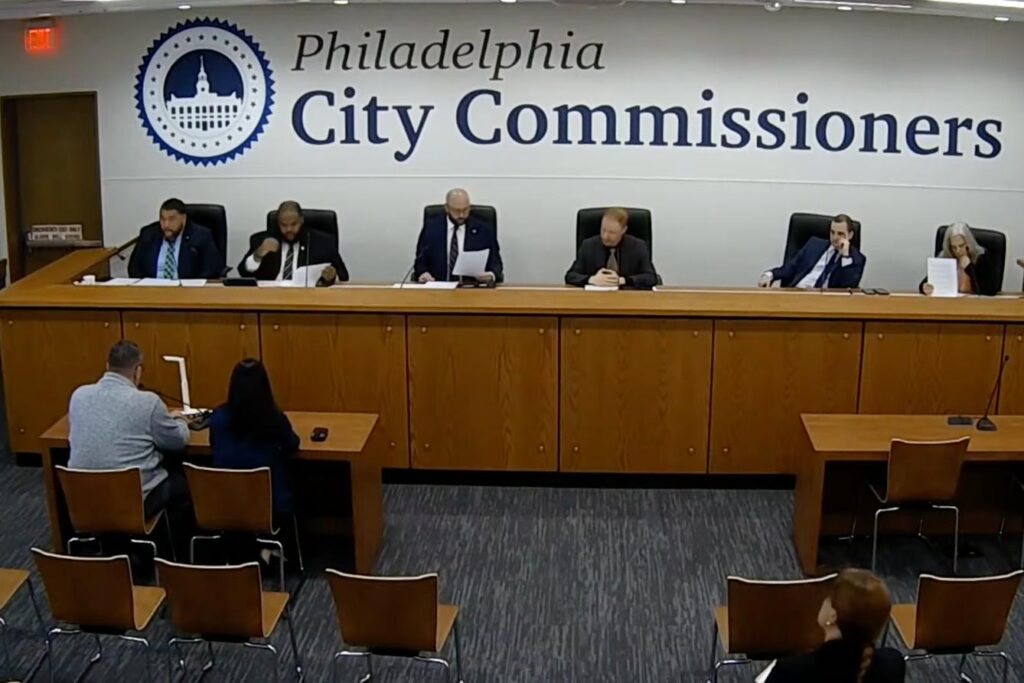 01jz-3f6g-7js9-mxqb The Philadelphia City Commissioners at a meeting in early 2024.