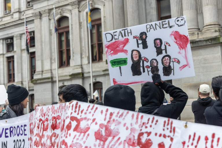 Advocates for harm reduction rallied outside City Hall in Philadelphia on March 7, 2024.