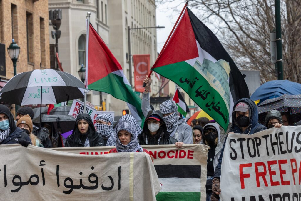 03-09-2024-k-paynter-palestine-solidarity-rally-center-city-philadelphia-10-scaled Hundreds marched through Center City in Philadelphia to protest U.S. involvement in the Israel-Hamas war on March 9, 2024.