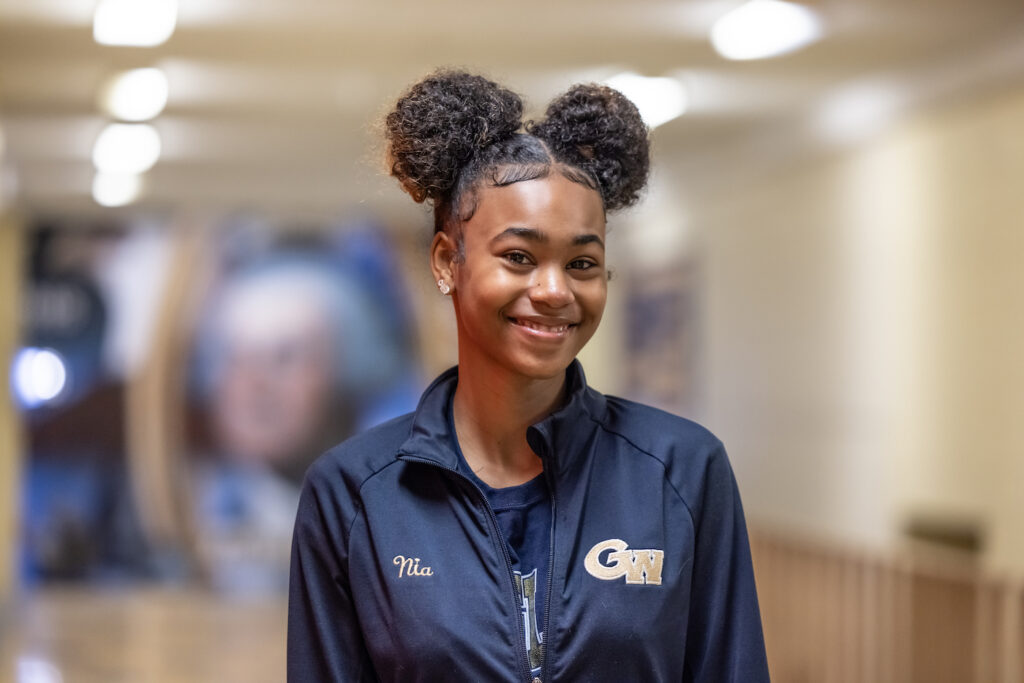 Nia Rodgers posing for a photo at school