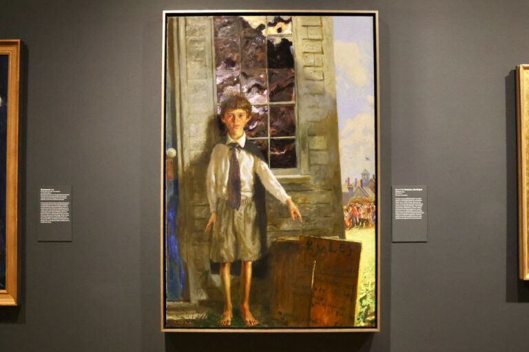 Jamie Wyeth painted young Kyle Murdock, a neighbor on Monhegan Island in Maine, who set up a dead cat museum for the seasonal tourists. (Emma Lee/WHYY)