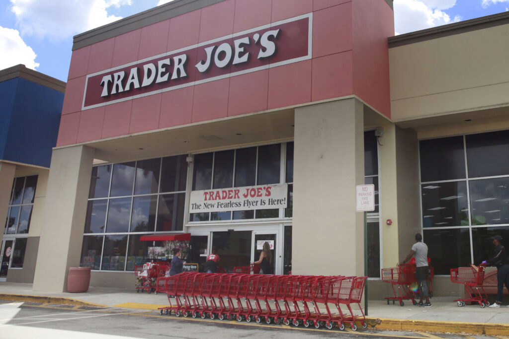 Trader-Joes Dumpling Recall File photo: People stand in line waiting to enter Trader Joe's to buy groceries in Pembroke Pines, Fla., on March 24, 2020. More than 61,000 pounds of steamed chicken soup dumplings sold at Trader Joe's are being recalled for possibly containing hard plastic, U.S. regulators announced Saturday, March 2, 2024.